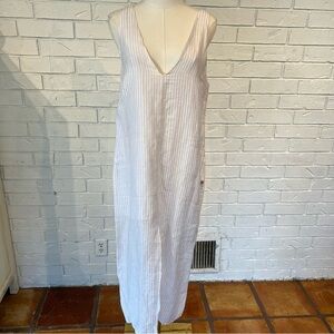 Lunya Luxury Sleepwear Linen Silk Blend Double V Striped Dress Womens M